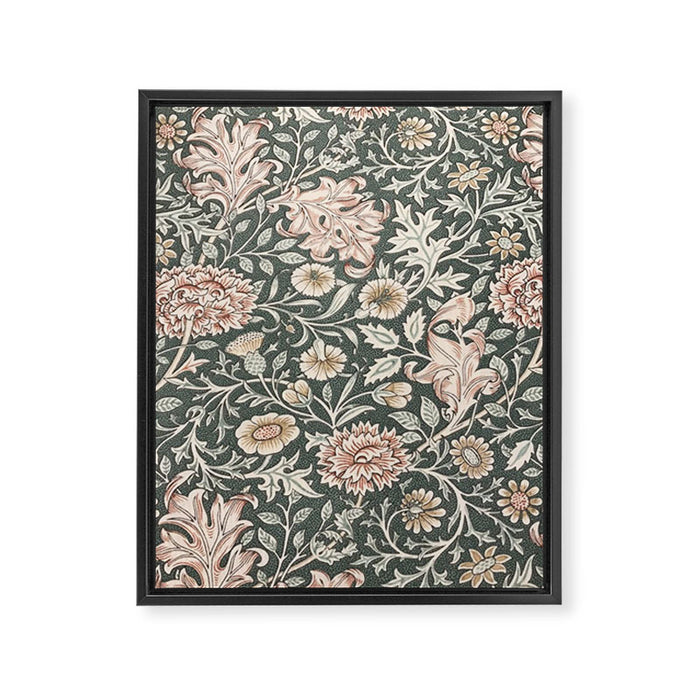 William Morris Double Bough Dark Green & Pink Floral Framed Canvas Print Gallery Image 1