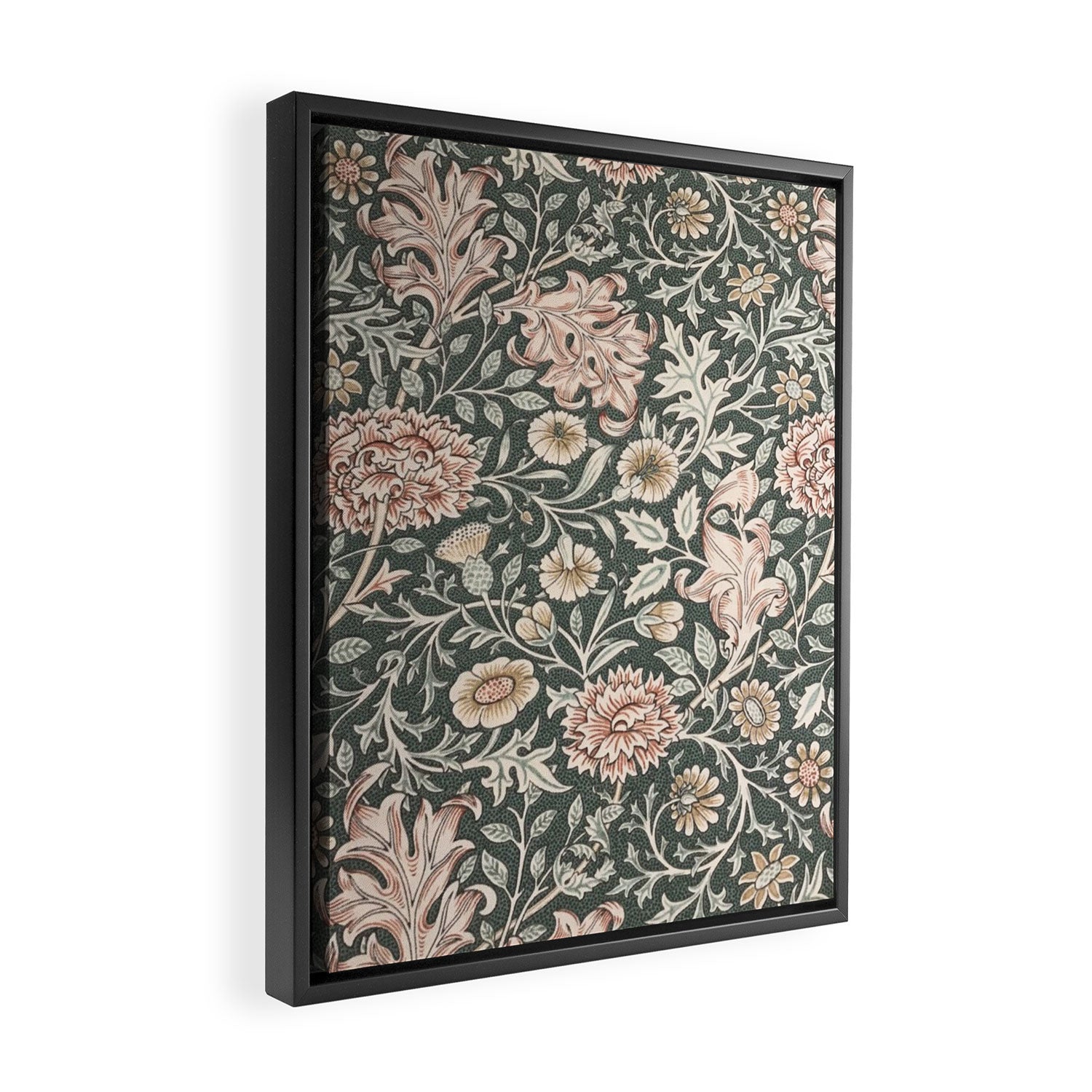 William Morris Double Bough Dark Green & Pink Floral Framed Canvas Print Gallery Image 2