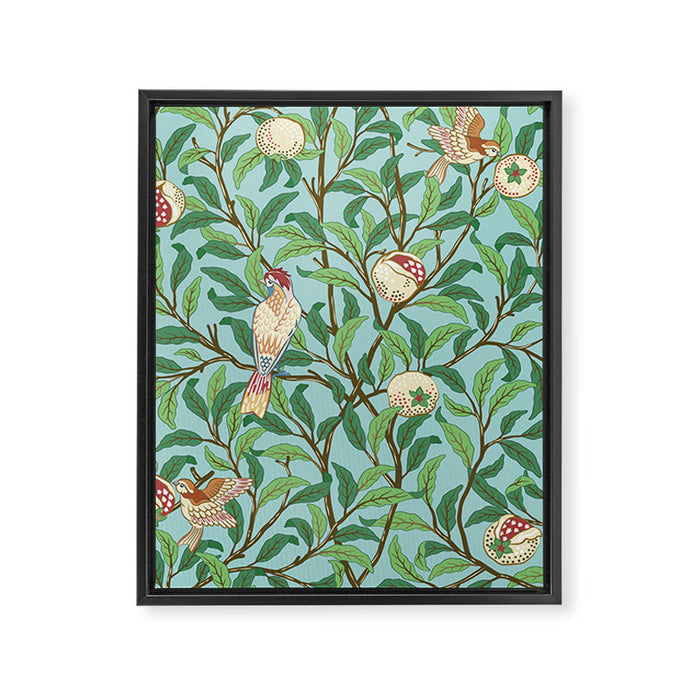 William Morris Enchanted Bird & Pomegranate Turquoise Green  Framed Canvas Print Gallery Image 1