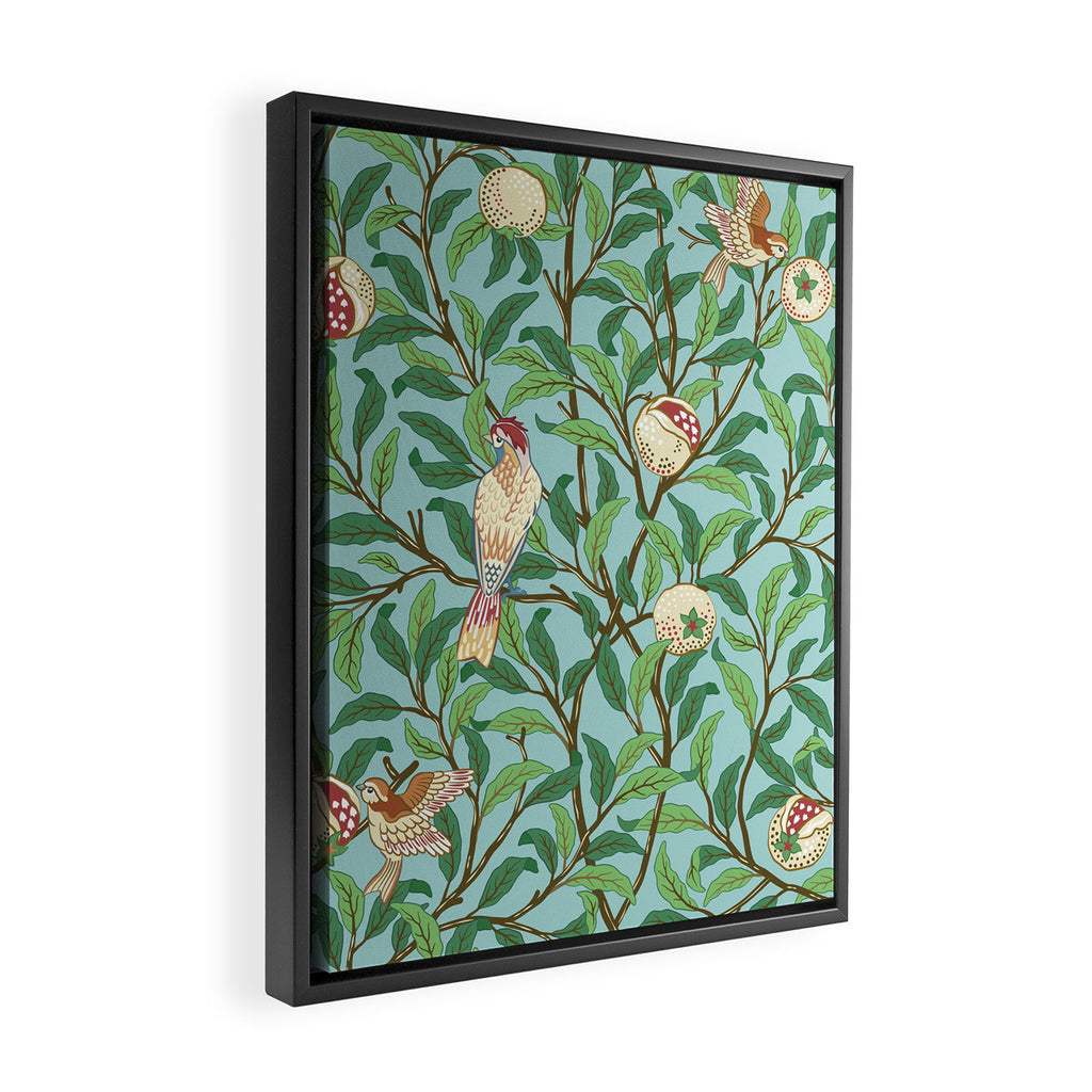 William Morris Enchanted Bird & Pomegranate Turquoise Green  Framed Canvas Print Gallery Image 2