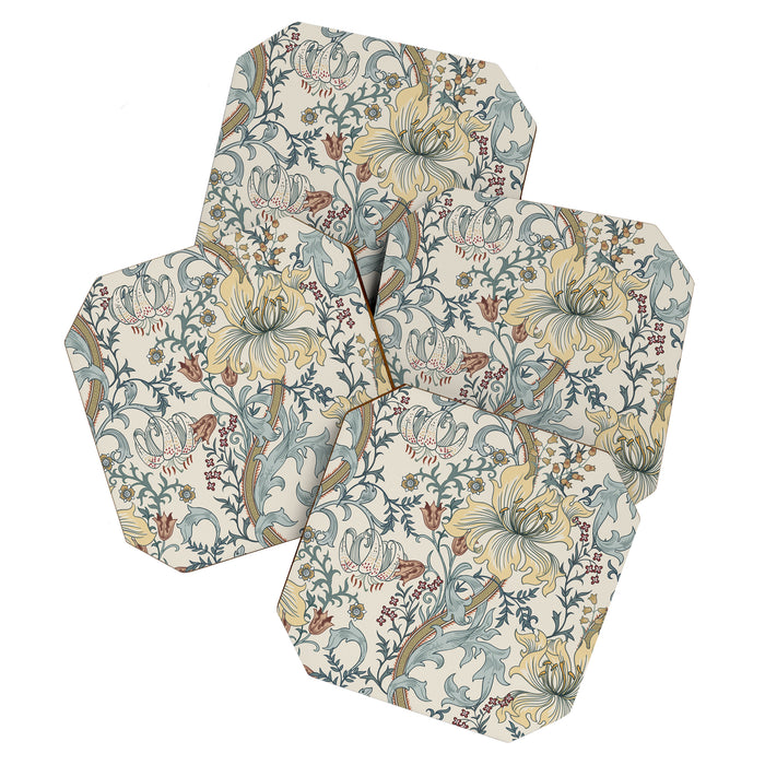 William Morris Enchanted Golden Lily Cream Blue Floral Coaster Gallery Image 1