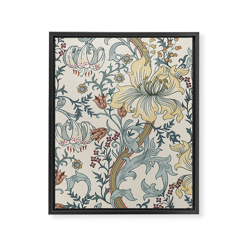 William Morris Enchanted Golden Lily Cream Blue Floral Framed Canvas Print Gallery Image 8