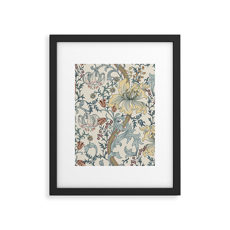 William Morris Enchanted Golden Lily Cream Blue Floral Framed Art Print Gallery Image 6