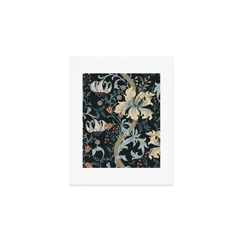 William Morris Enchanted Golden Lily Floral Black Gold  Art Print Gallery Image 1