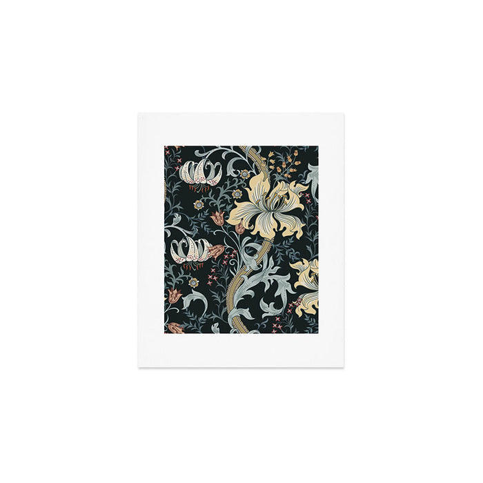 William Morris Enchanted Golden Lily Floral Black Gold  Art Print Gallery Image 1