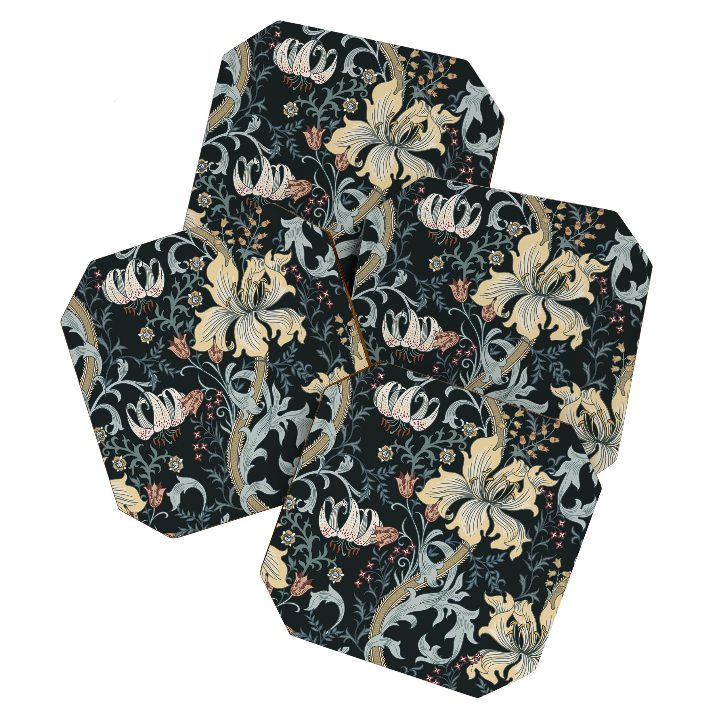William Morris Enchanted Golden Lily Floral Black Gold  Coaster Gallery Image 1