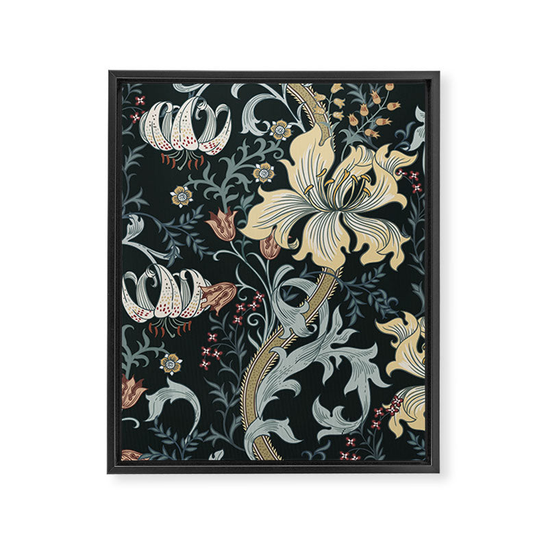 William Morris Enchanted Golden Lily Floral Black Gold  Framed Canvas Print Gallery Image 8