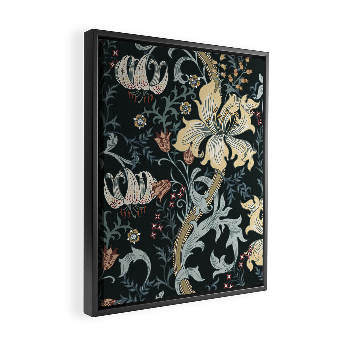 William Morris Enchanted Golden Lily Floral Black Gold  Framed Canvas Print Gallery Image 2