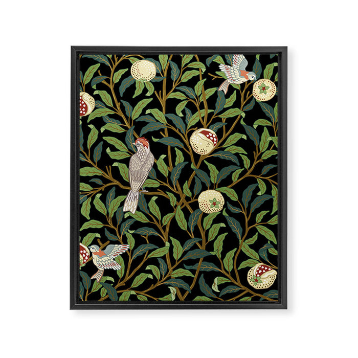 William Morris Enchanted Bird & Pomegranate Black Botanical Framed Canvas Print Gallery Image 1