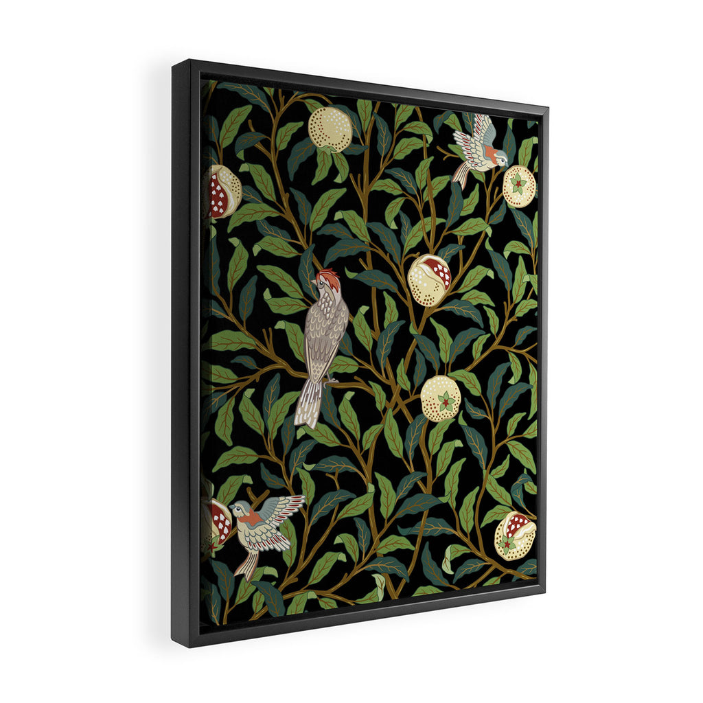 William Morris Enchanted Bird & Pomegranate Black Botanical Framed Canvas Print Gallery Image 2