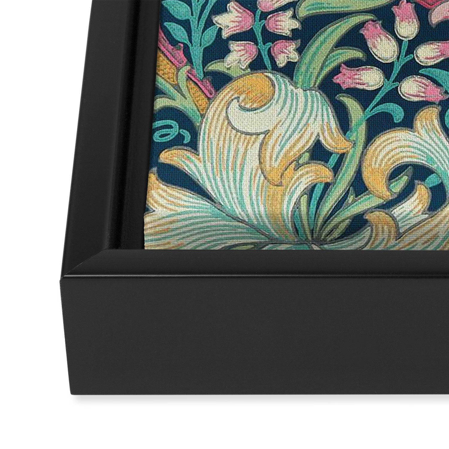 William Morris Golden Lily Bright Green Gold Pink Framed Canvas Print Gallery Image 3