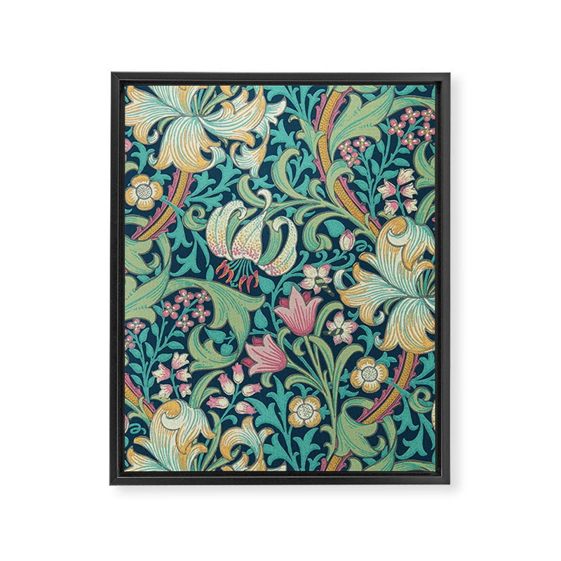 William Morris Golden Lily Bright Green Gold Pink Framed Canvas Print Gallery Image 8