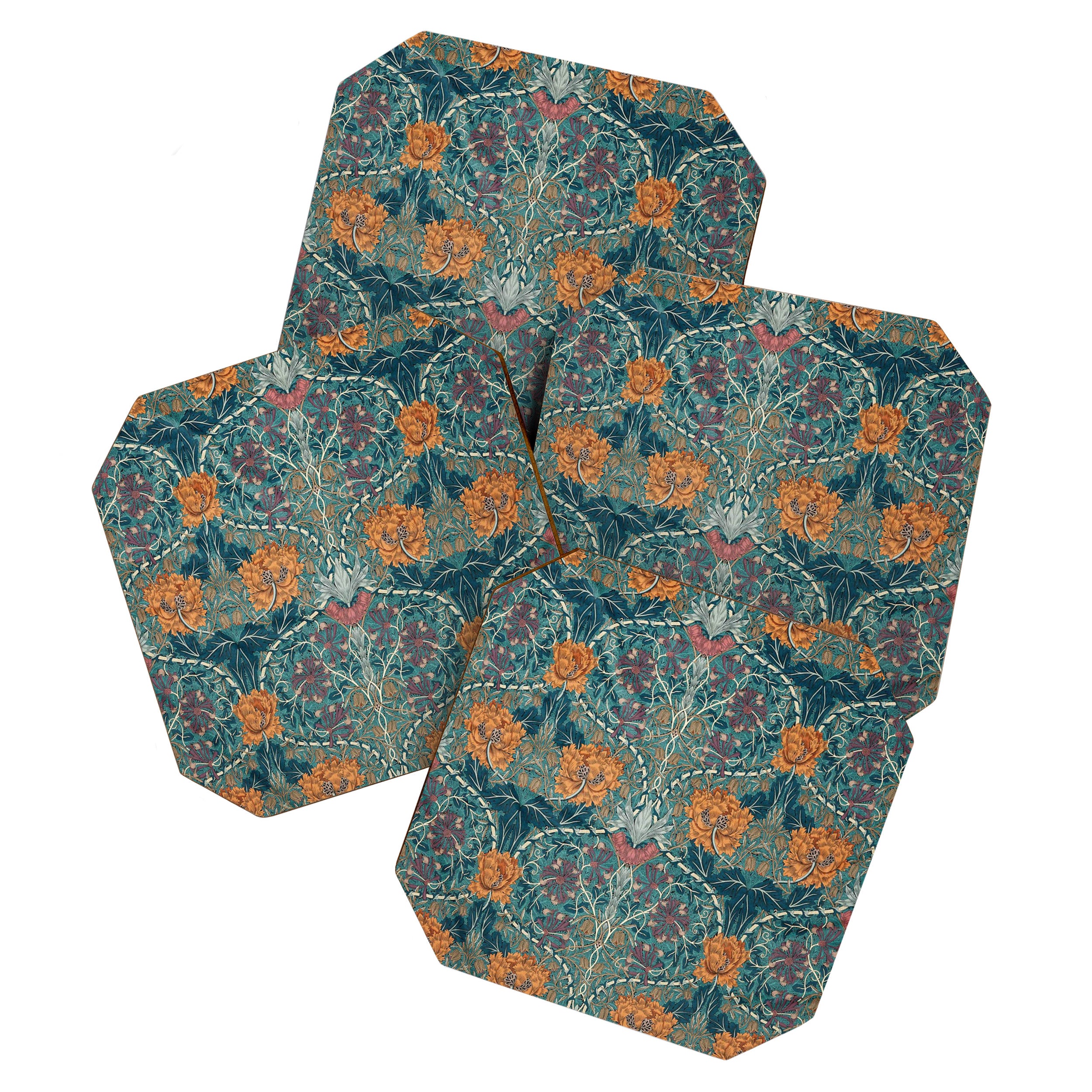 William Morris Honeysuckle and Tulip Woad Mulberry Pattern Coaster Gallery Image 1