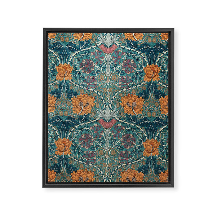 William Morris Honeysuckle and Tulip Woad Mulberry Pattern Framed Canvas Print Gallery Image 1