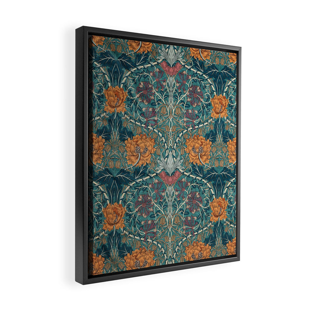 William Morris Honeysuckle and Tulip Woad Mulberry Pattern Framed Canvas Print Gallery Image 2