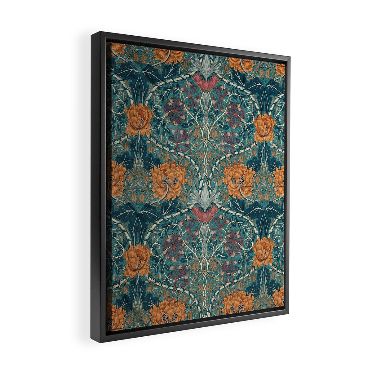 William Morris Honeysuckle and Tulip Woad Mulberry Pattern Framed Canvas Print Gallery Image 2