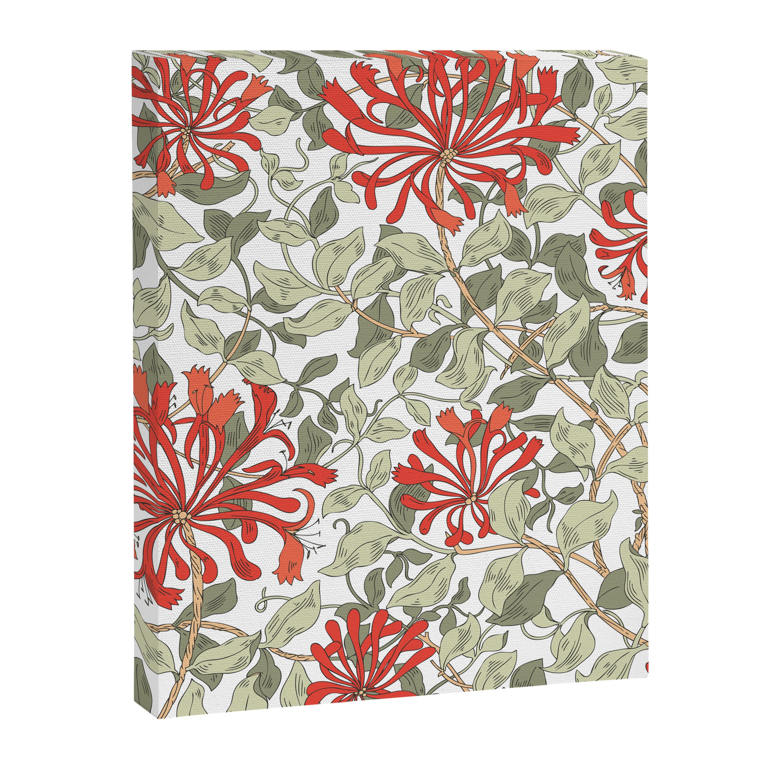 William Morris Honeysuckle Floral Coral Red Green & White Canvas Print Gallery Image 8