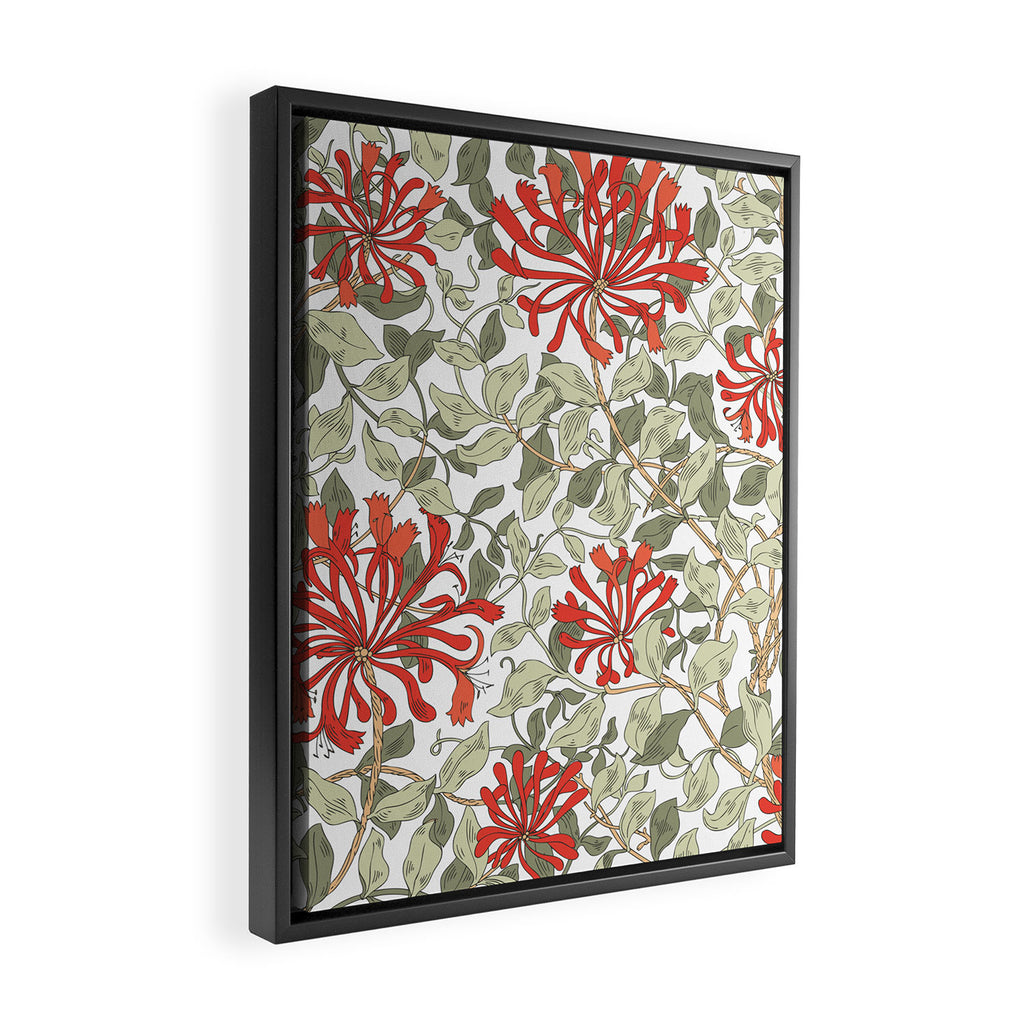 William Morris Honeysuckle Floral Coral Red Green & White Framed Canvas Print Gallery Image 2