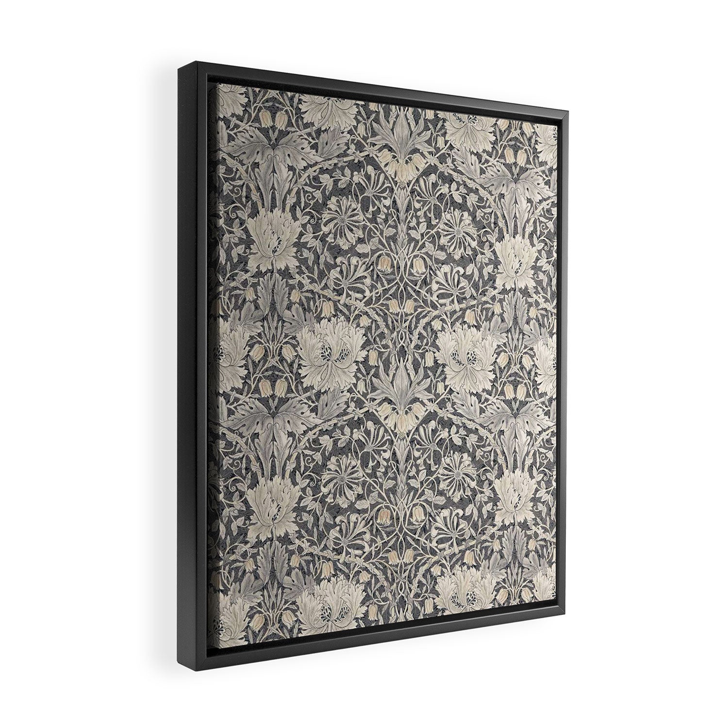 William Morris Honeysuckle & Tulip Black and Ink Framed Canvas Print Gallery Image 2