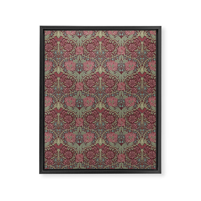 William Morris Honeysuckle & Tulip Burgundy and Sage Framed Canvas Print Gallery Image 1