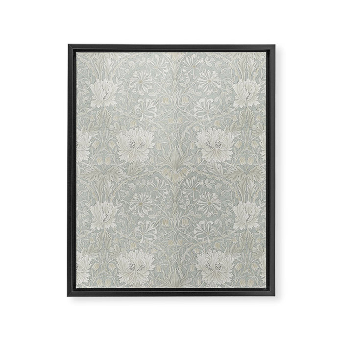 William Morris Honeysuckle & Tulip Light Grey and Blue Framed Canvas Print Gallery Image 1