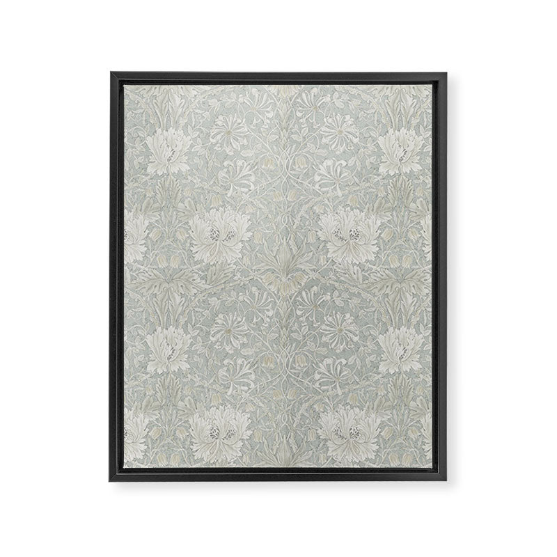 William Morris Honeysuckle & Tulip Light Grey and Blue Framed Canvas Print Gallery Image 8