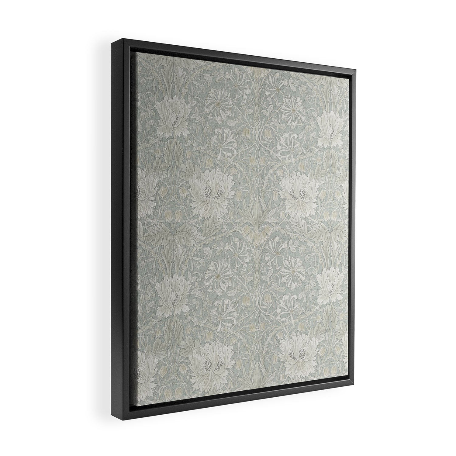 William Morris Honeysuckle & Tulip Light Grey and Blue Framed Canvas Print Gallery Image 2
