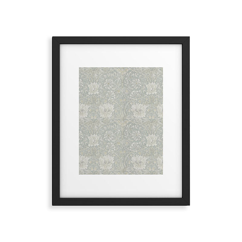 William Morris Honeysuckle & Tulip Light Grey and Blue Framed Art Print Gallery Image 6
