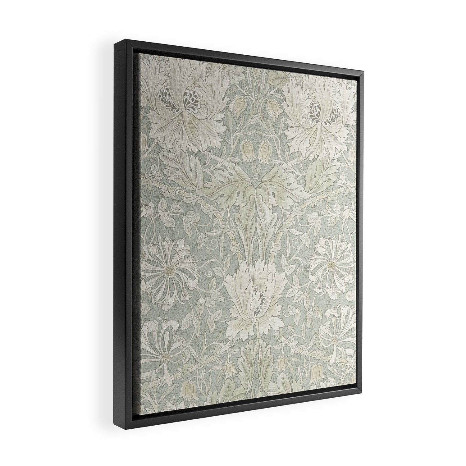 William Morris Honeysuckle & Tulip Pale Grey Blue Floral Framed Canvas Print Gallery Image 2