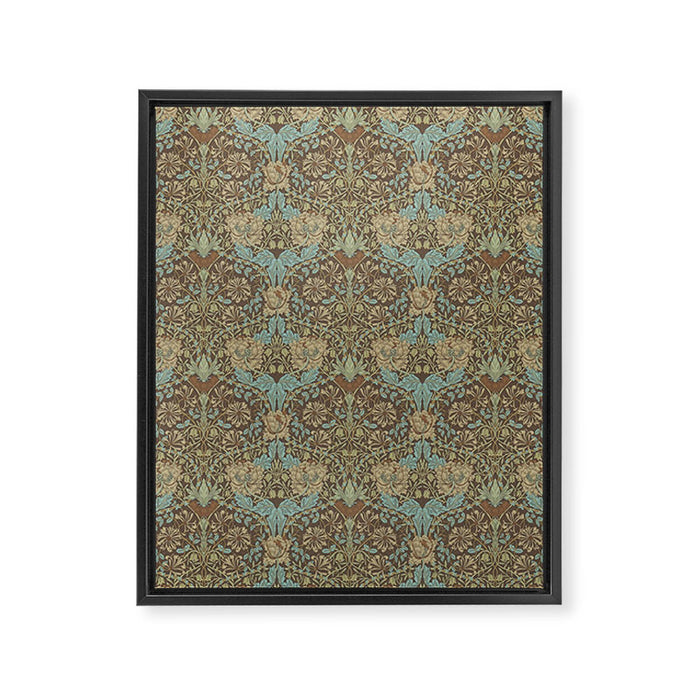 William Morris Honeysuckle & Tulip Taupe and Aqua Framed Canvas Print Gallery Image 1