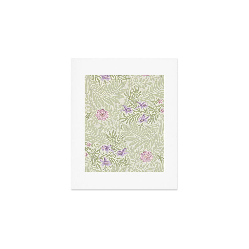William Morris Larkspur Green Olive Lilac Art Print Gallery Image 1
