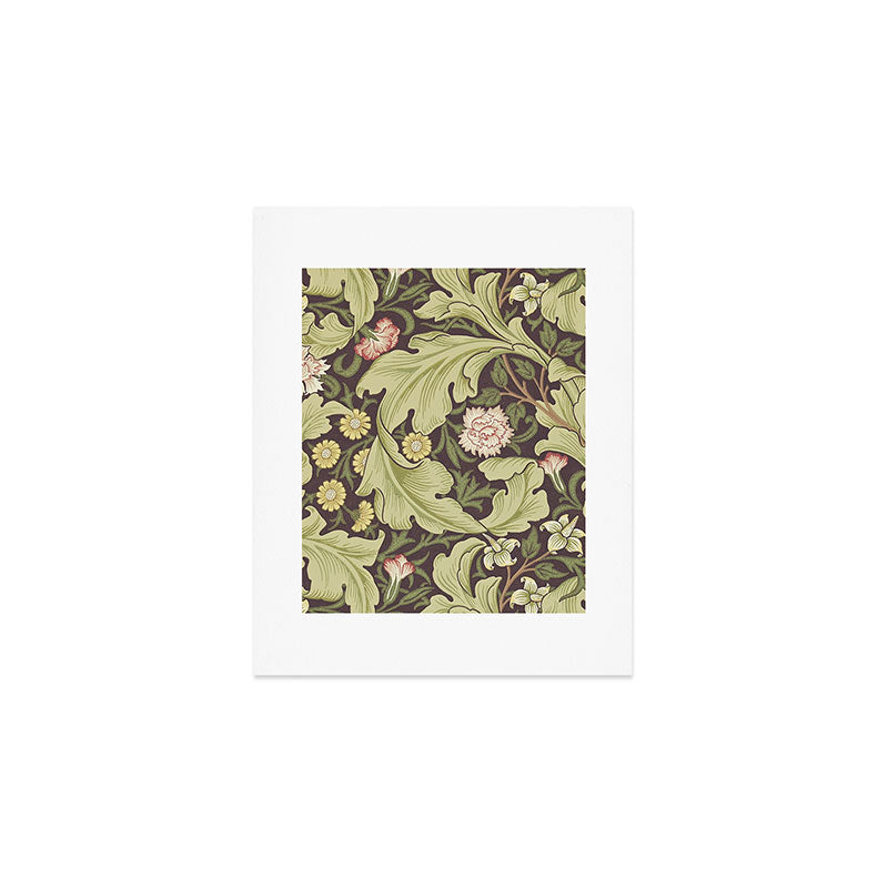 William Morris Leicester Chocolate Olive Floral Art Print Gallery Image 1
