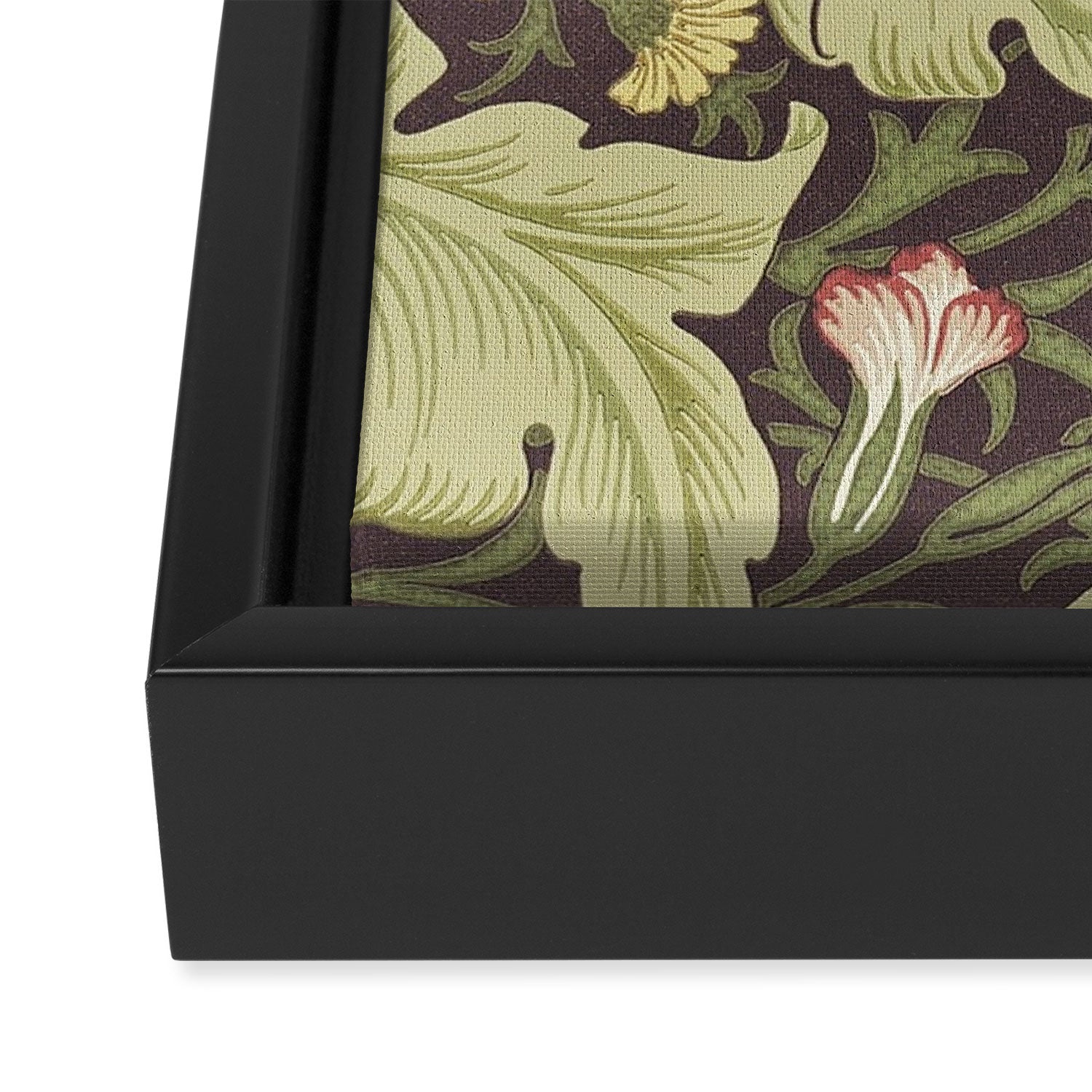 William Morris Leicester Chocolate Olive Floral Framed Canvas Print Gallery Image 3