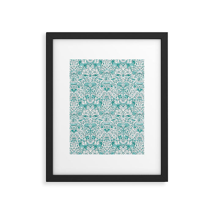 William Morris Lodden Turquoise White Framed Art Print Gallery Image 1