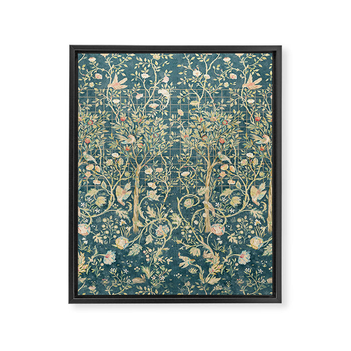 William Morris Melsetter Trellis Teal Botanical Birds Art Framed Canvas Print Gallery Image 1