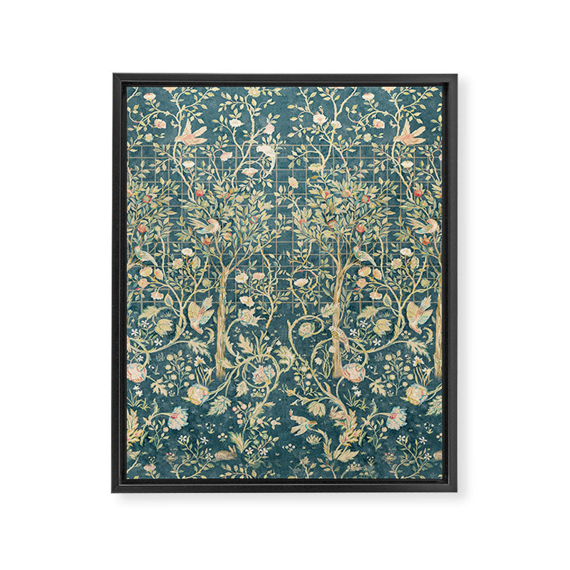William Morris Melsetter Trellis Teal Botanical Birds Art Framed Canvas Print Gallery Image 8