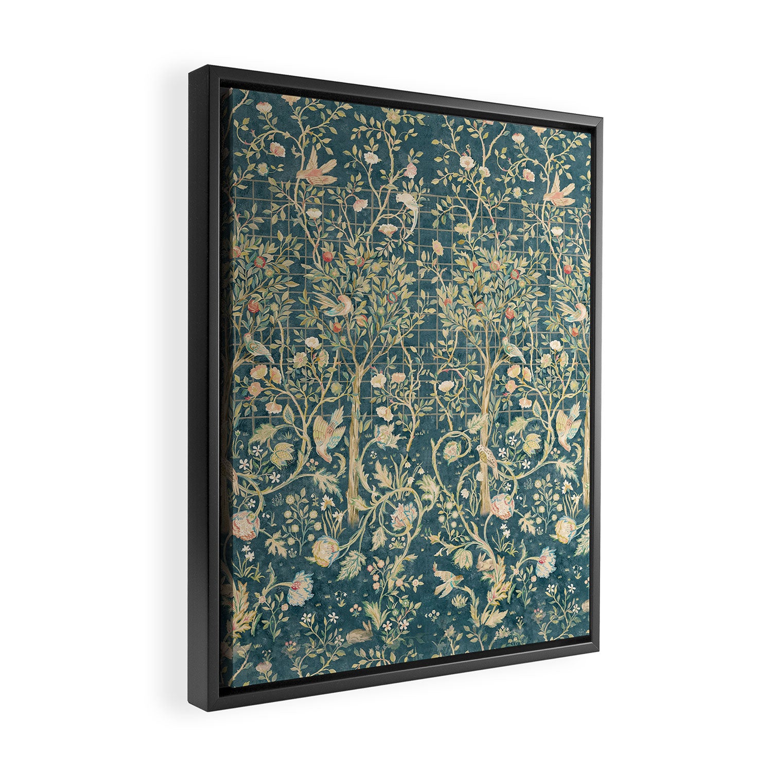 William Morris Melsetter Trellis Teal Botanical Birds Art Framed Canvas Print Gallery Image 2