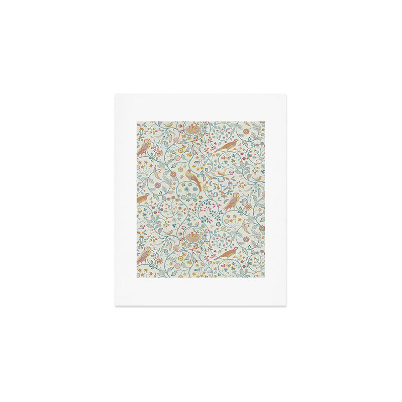William Morris Newill Owl Art Blue Indigo Saffron Vintage Pattern Art Print Gallery Image 1