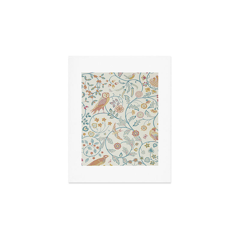 William Morris Newill Owl Art Indigo Saffron Vintage Pattern Art Print Gallery Image 1