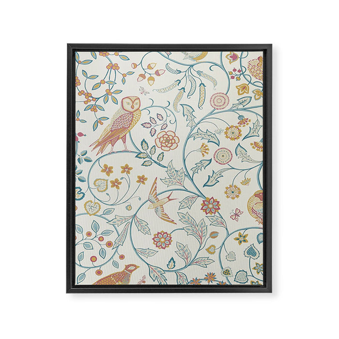 William Morris Newill Owl Art Indigo Saffron Vintage Pattern Framed Canvas Print Gallery Image 1