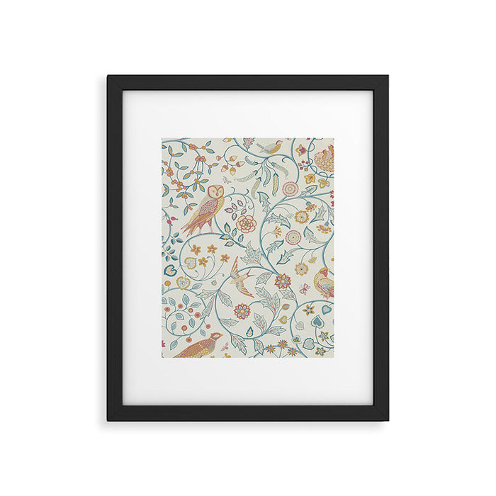 William Morris Newill Owl Art Indigo Saffron Vintage Pattern Framed Art Print Gallery Image 1
