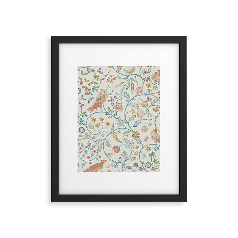 William Morris Newill Owl Art Indigo Saffron Vintage Pattern Framed Art Print Gallery Image 6