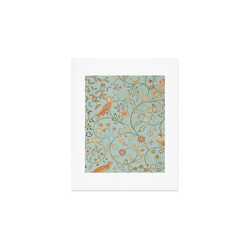 William Morris Newill Owl Art Blue Peppermint Russet Vintage Pattern Art Print Gallery Image 1