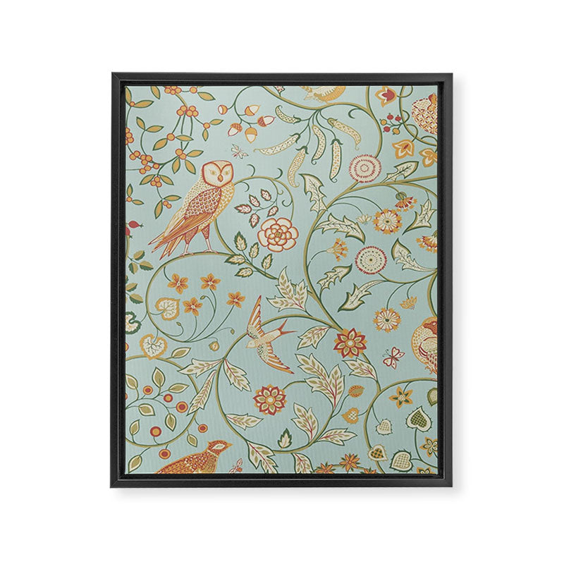 William Morris Newill Owl Art Blue Peppermint Russet Vintage Pattern Framed Canvas Print Gallery Image 8