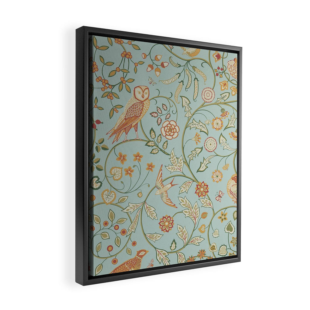 William Morris Newill Owl Art Blue Peppermint Russet Vintage Pattern Framed Canvas Print Gallery Image 2