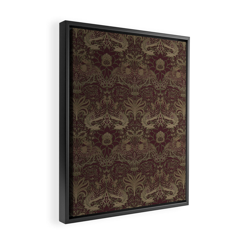 William Morris Peacock and Dragon Moss Wine Framed Canvas Print Gallery Image 2