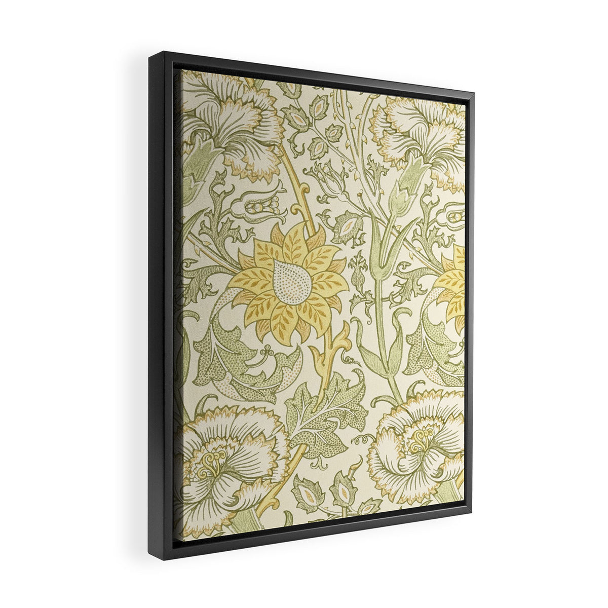 William Morris Pink and Rose Cowslip Fennel Yellow Pattern Framed Canvas Print Gallery Image 2