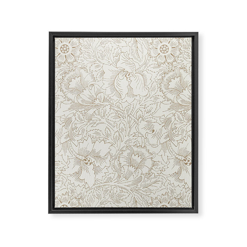 William Morris Poppy Cream Gold Pattern Framed Canvas Print Gallery Image 8
