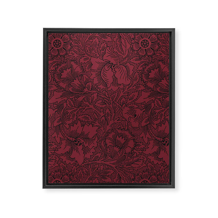 William Morris Poppy Dark Wine Claret Red Pattern Framed Canvas Print Gallery Image 1