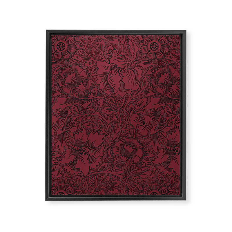 William Morris Poppy Dark Wine Claret Red Pattern Framed Canvas Print Gallery Image 8